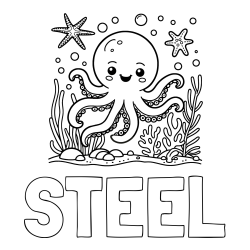 Online Created Coloring Page - STEEL Coloring Page and Coloring Page of a Cute Octopus in the Ocean