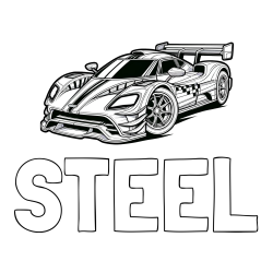 Online Created Coloring Page - STEEL Coloring Page and Coloring Page of a Futuristic Racing Car