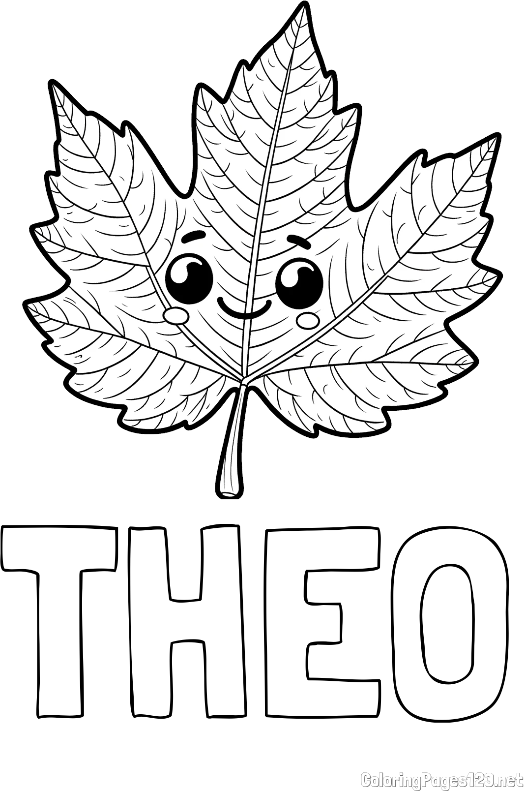 THEO Coloring Page and Smiling Leaf Coloring Page for Kids