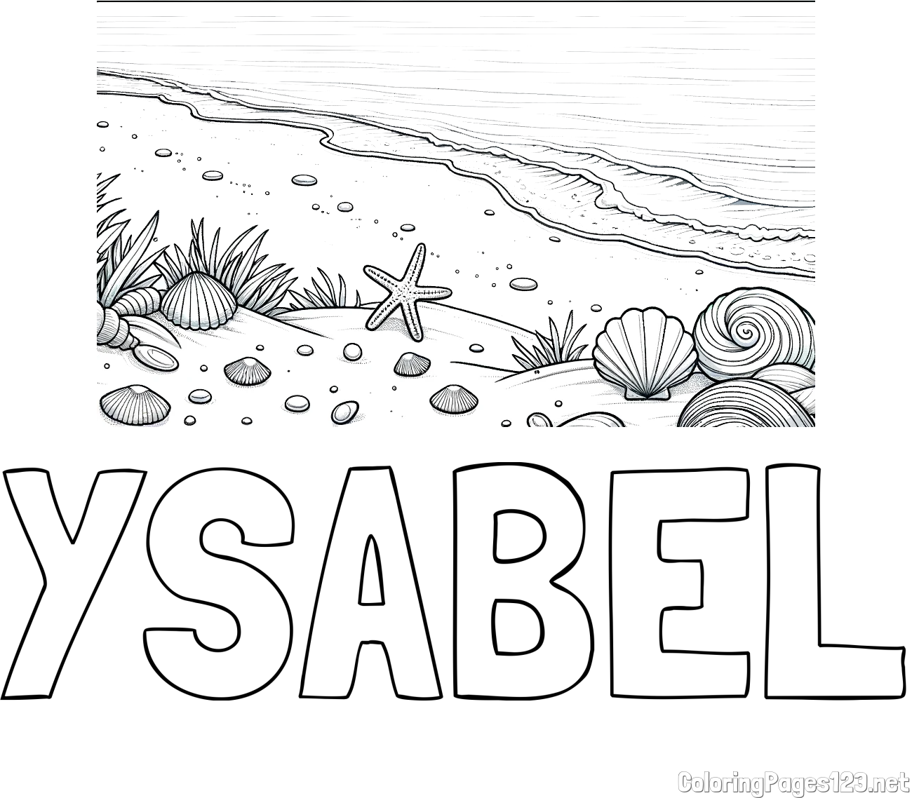 YSABEL Coloring Page and Beautiful Seashore Coloring Page