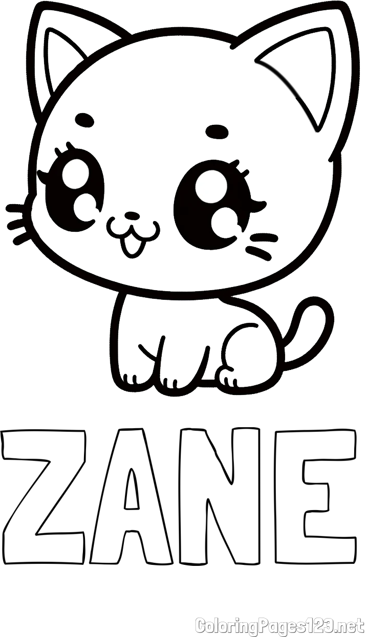 ZANE Coloring Page and Coloring Page of an Anime Cat