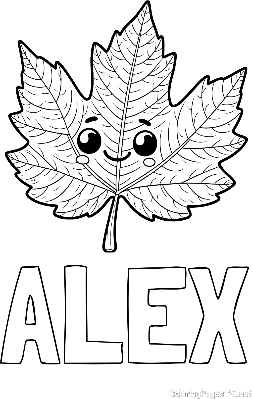 ALEX Coloring Page and Smiling Leaf Coloring Page for Kids