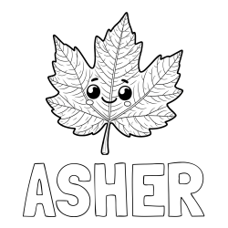 Online Created Coloring Page - ASHER Coloring Page and Smiling Leaf Coloring Page for Kids