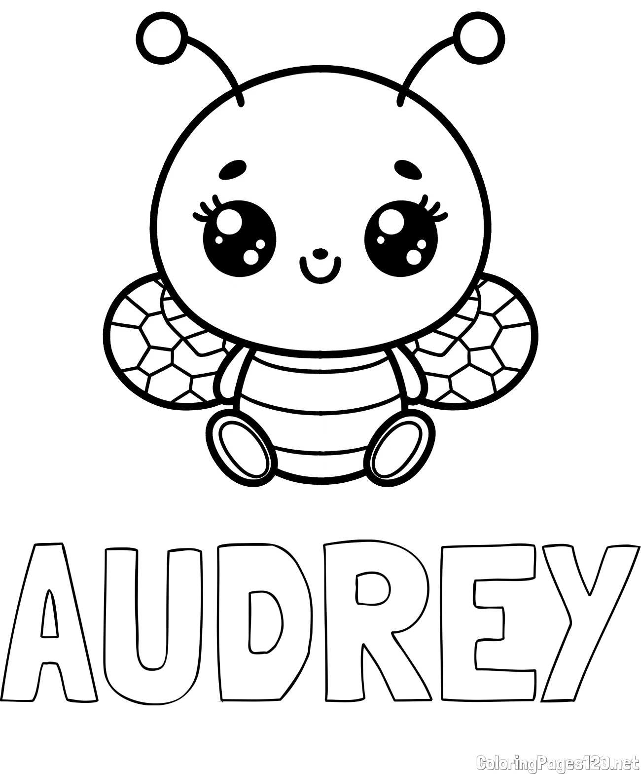 AUDREY Coloring Page and Children's Coloring Page of a Cute Bee