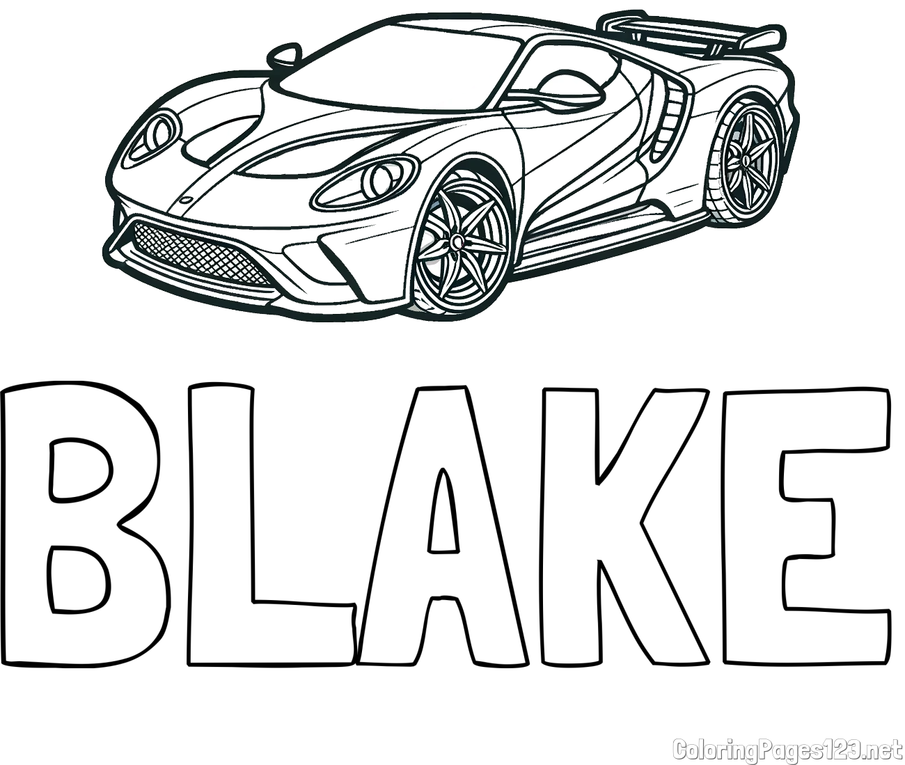 BLAKE Coloring Page and Coloring Page of a Fast Sport's Car