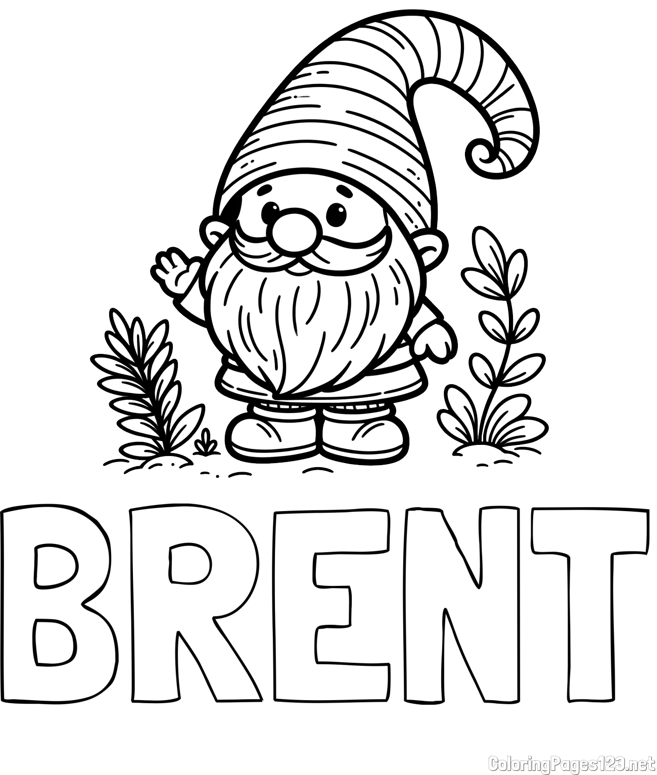 BRENT Coloring Page and Cute Gnome Coloring Page