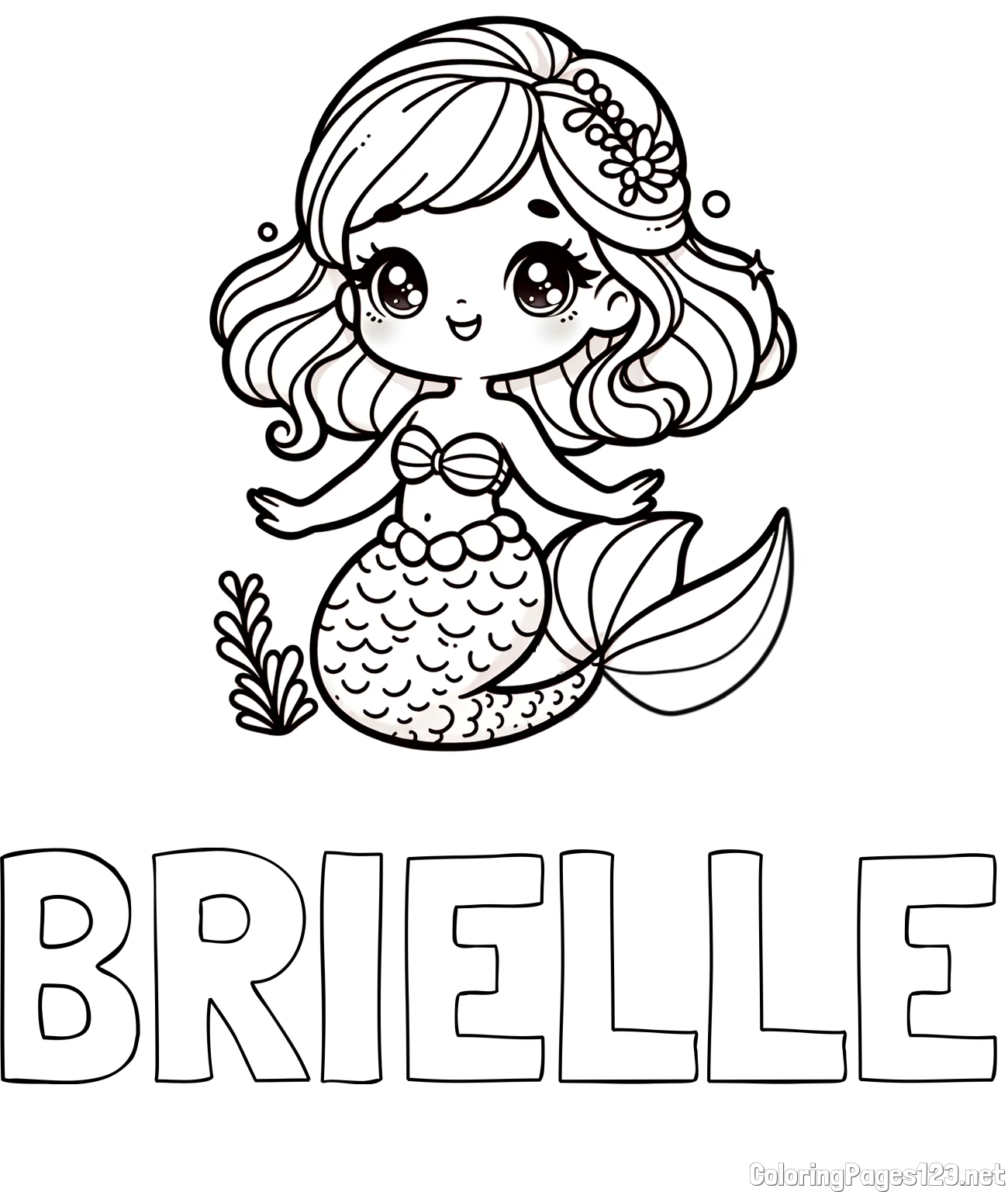 BRIELLE Coloring Page and Coloring Page of a Charming Mermaid