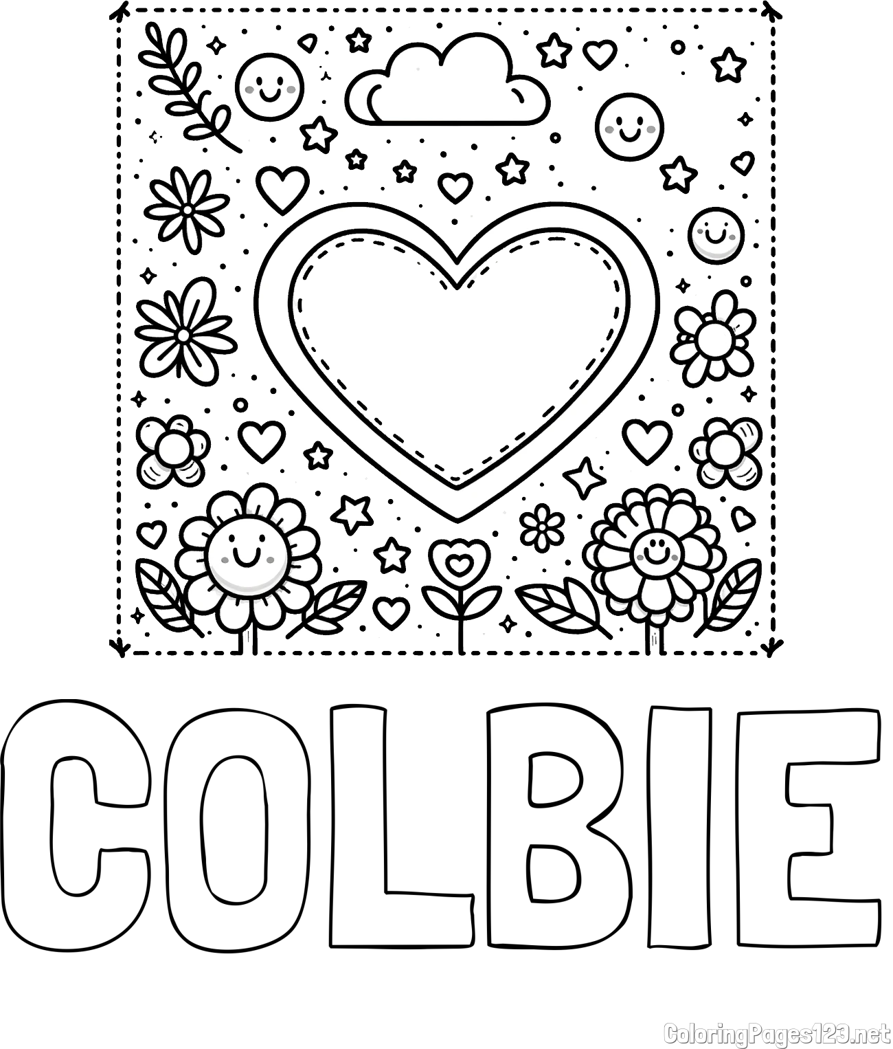 COLBIE Coloring Page and Free Printable Coloring Page of Heart and Flowers