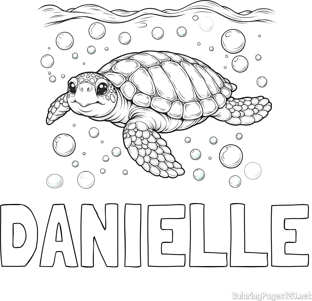 DANIELLE Coloring Page and Coloring Page of a Sea Turtle Swimming in the Ocean