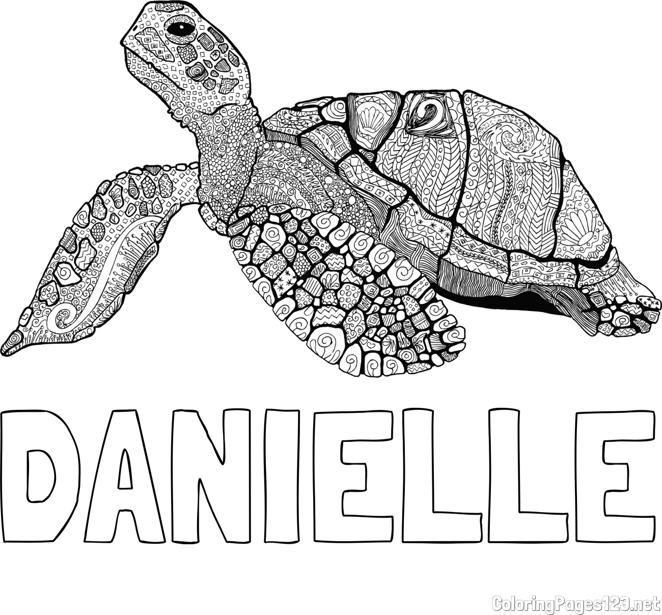 DANIELLE Coloring Page and Turtle Mandala Coloring Page