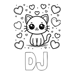 Online Created Coloring Page - DJ Coloring Page and Free Coloring Page of a Cat and Hearts