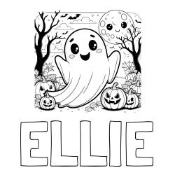 Online Created Coloring Page - ELLIE Coloring Page and Halloween Coloring Page of a Ghost with Pumpkins