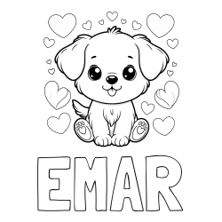 Online Created Coloring Page - EMAR Coloring Page and Coloring Page of a Cute Dog and Hearts