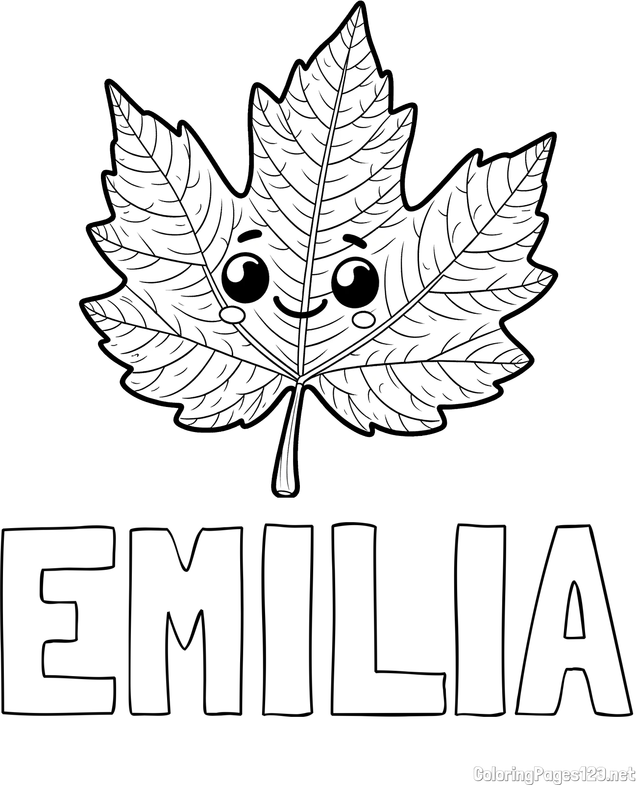 EMILIA Coloring Page and Smiling Leaf Coloring Page for Kids