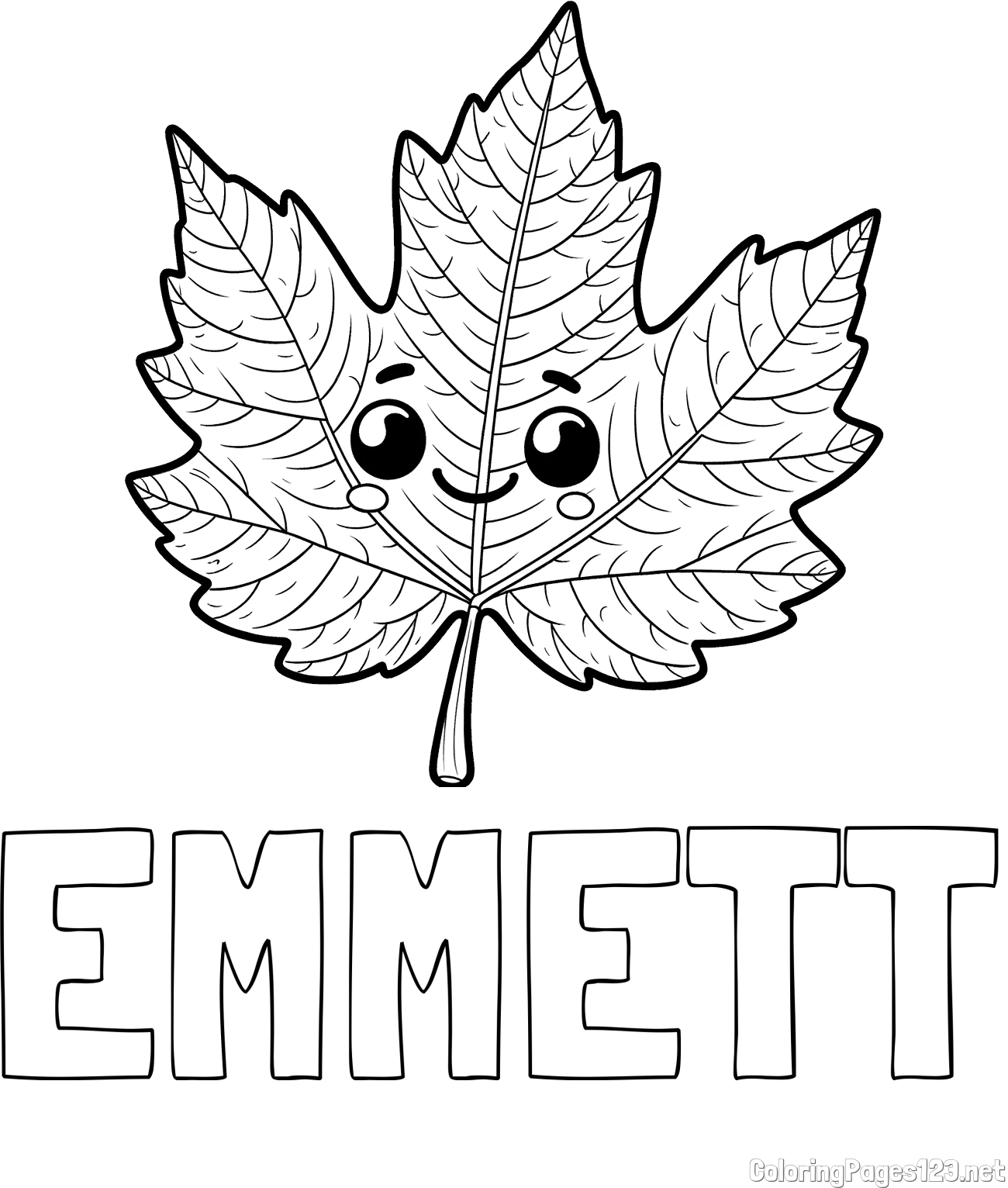 EMMETT Coloring Page and Smiling Leaf Coloring Page for Kids