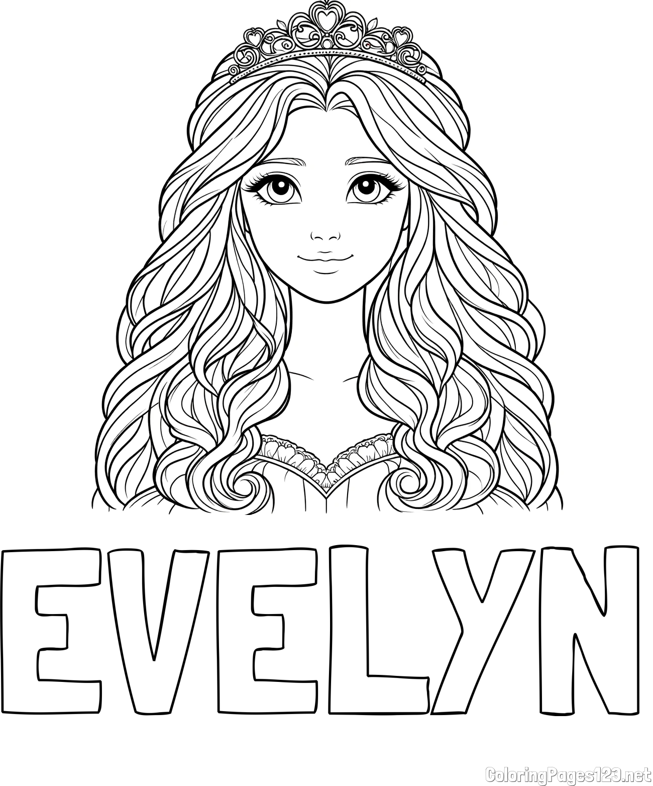 EVELYN Coloring Page and Princess Coloring Page