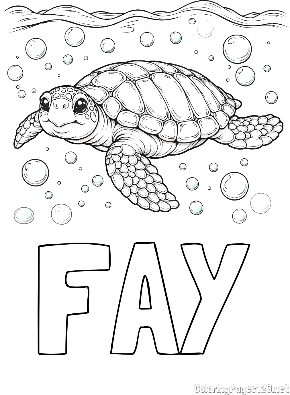 FAY Coloring Page and Coloring Page of a Sea Turtle Swimming in the Ocean