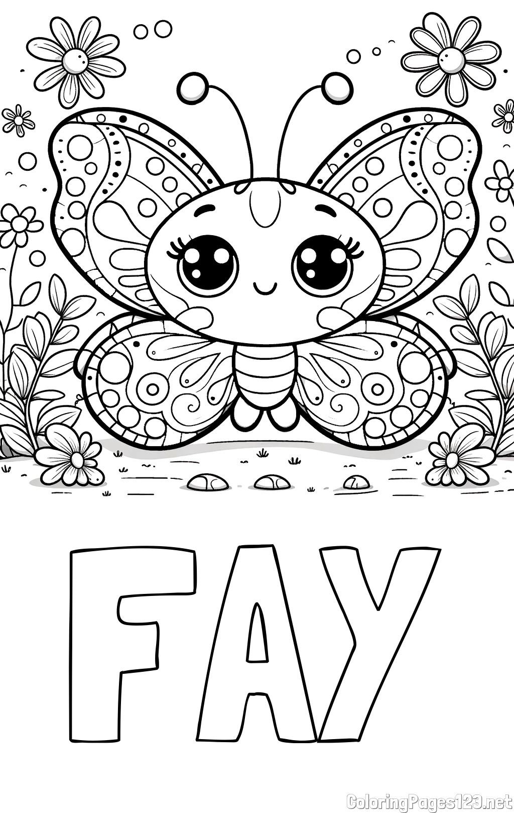 FAY Coloring Page and Cute Butterfly Coloring Page