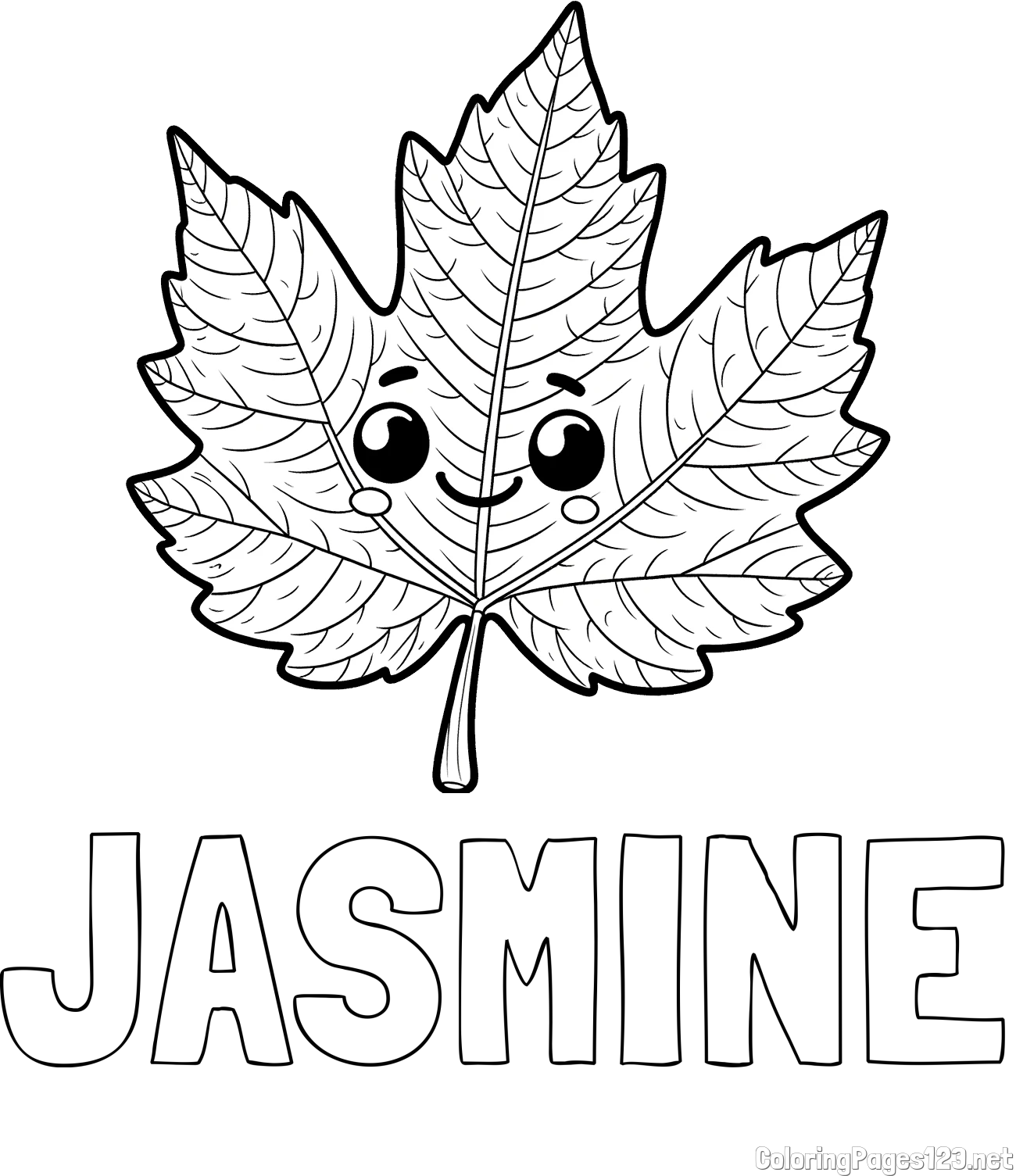 JASMINE Coloring Page and Smiling Leaf Coloring Page for Kids