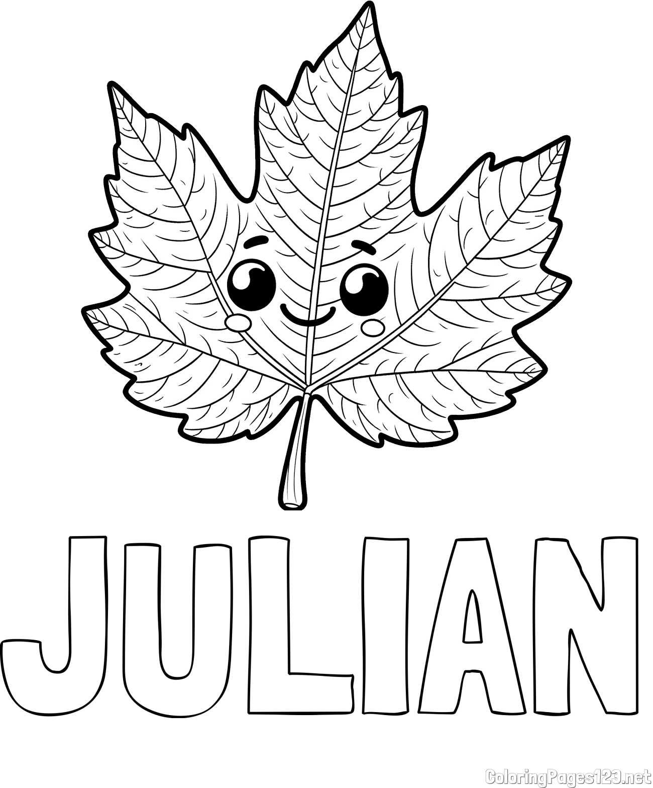 JULIAN Coloring Page and Smiling Leaf Coloring Page for Kids