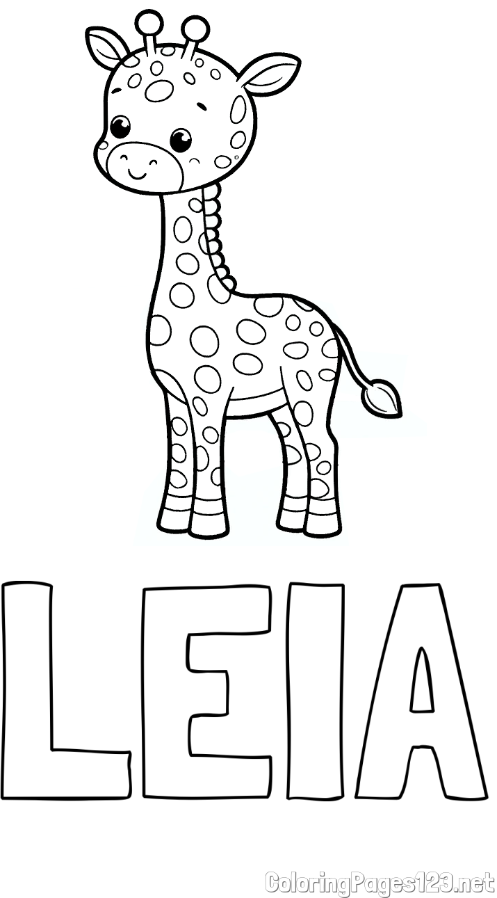LEIA Coloring Page and Cute Giraffe Coloring Page for Kids
