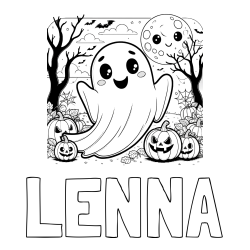 Online Created Coloring Page - LENNA Coloring Page and Halloween Coloring Page of a Ghost with Pumpkins