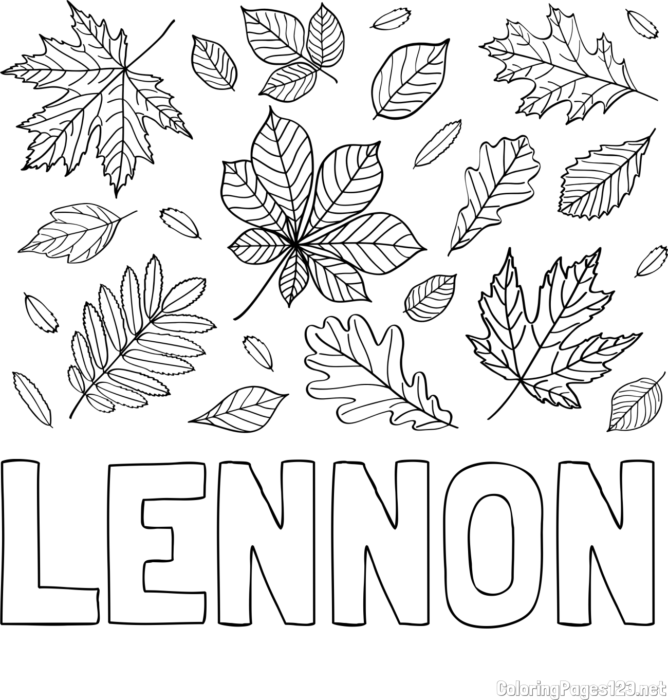 LENNON Coloring Page and Autumn Leaves Coloring Page