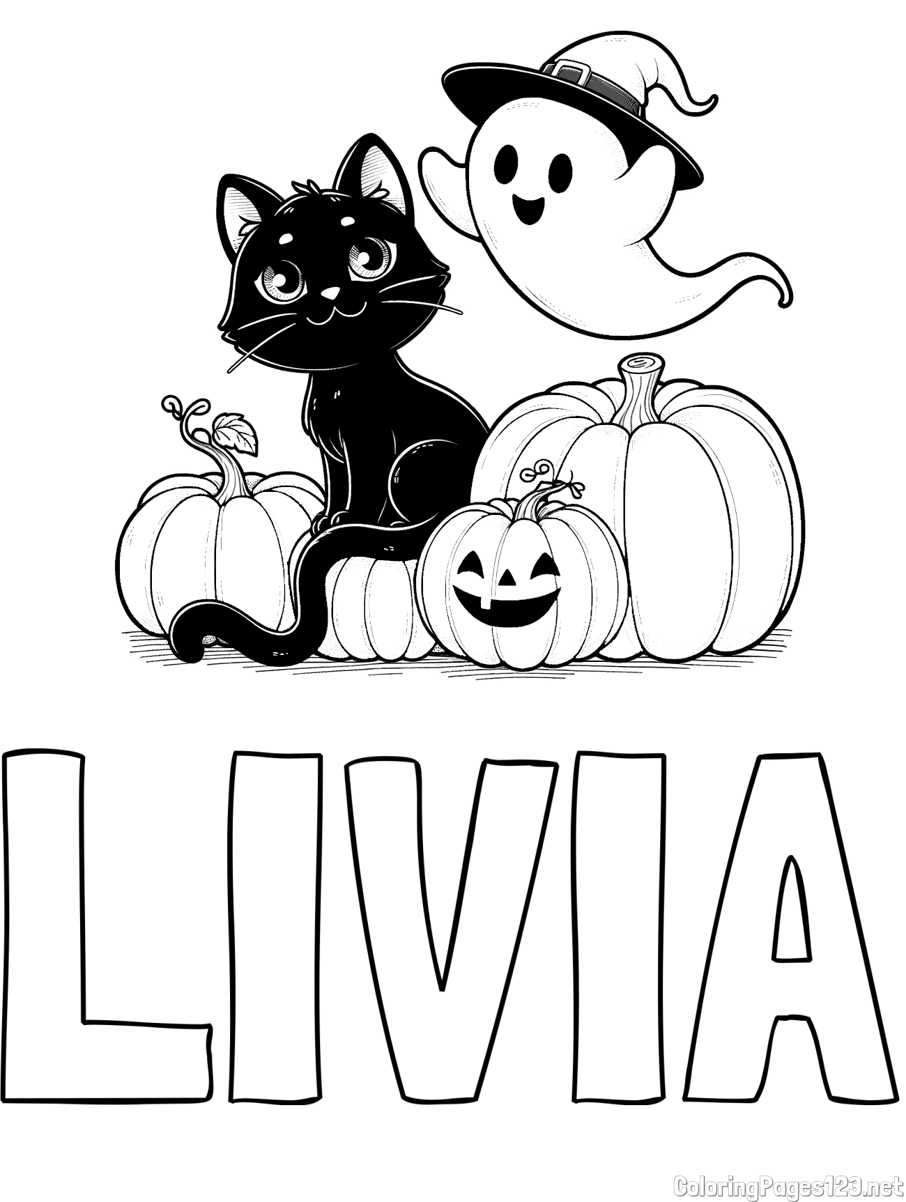 LIVIA Coloring Page and Halloween Pumpkin Coloring Page for Kids