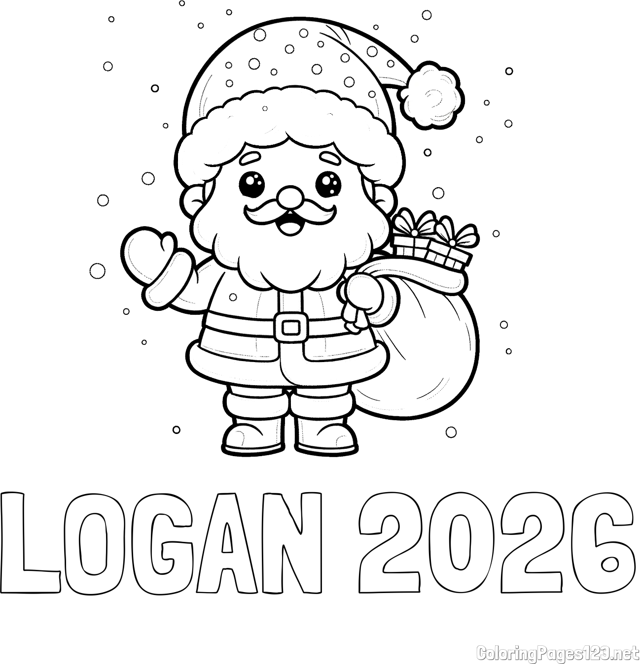 LOGAN 2026 Coloring Page and Free Coloring Page of Santa Claus with Presents