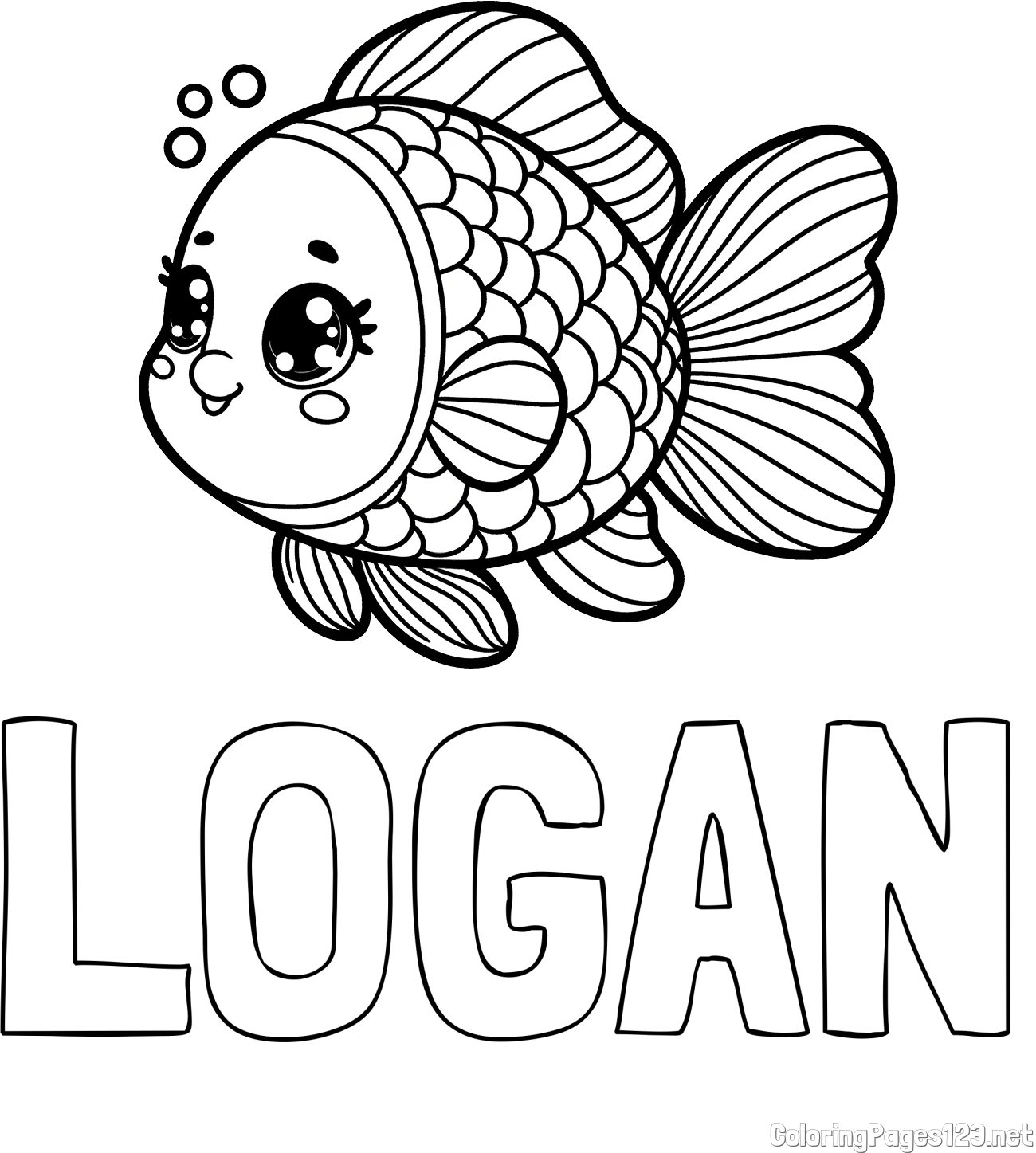 LOGAN Coloring Page and Coloring Page of a Cute Fish