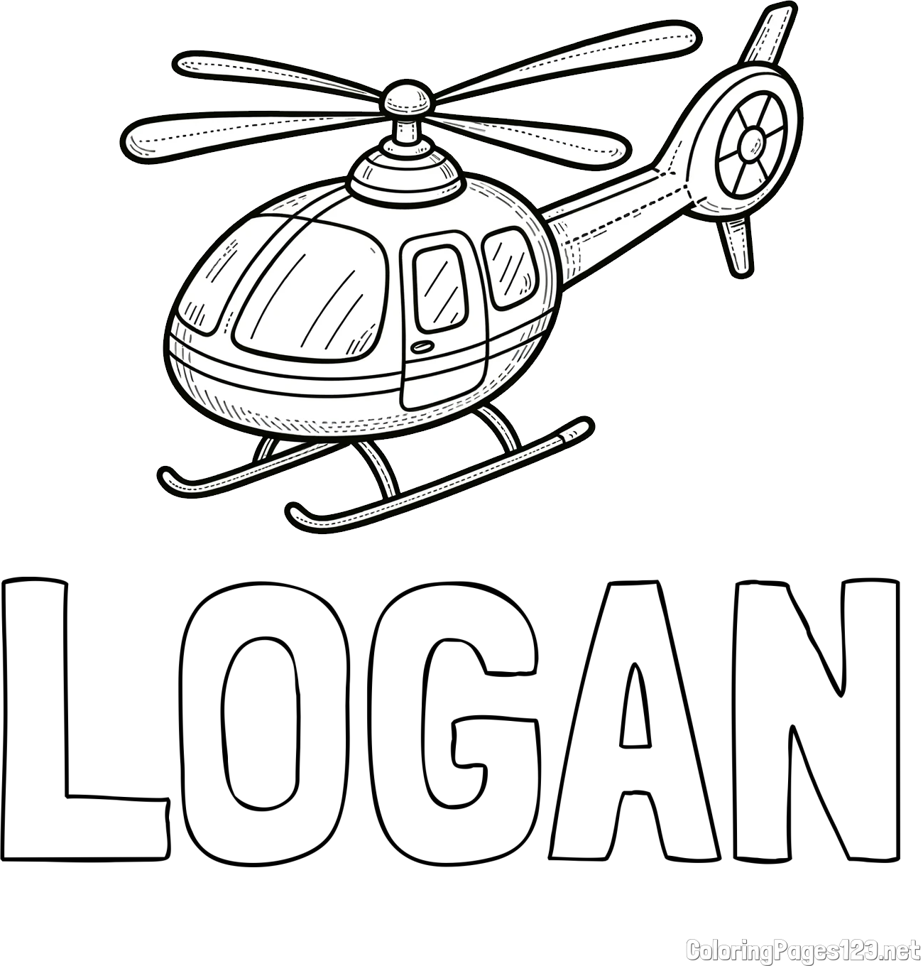 LOGAN Coloring Page and Coloring Page of a Small Helicopter