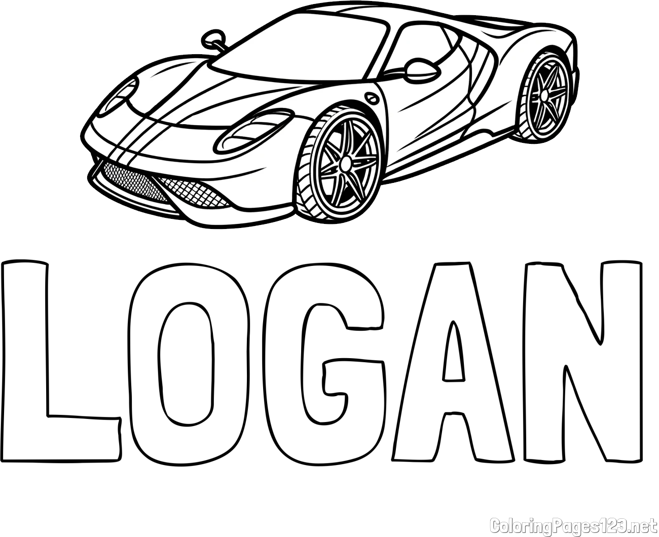 LOGAN Coloring Page and Free Printable Coloring Page of a Racing Car