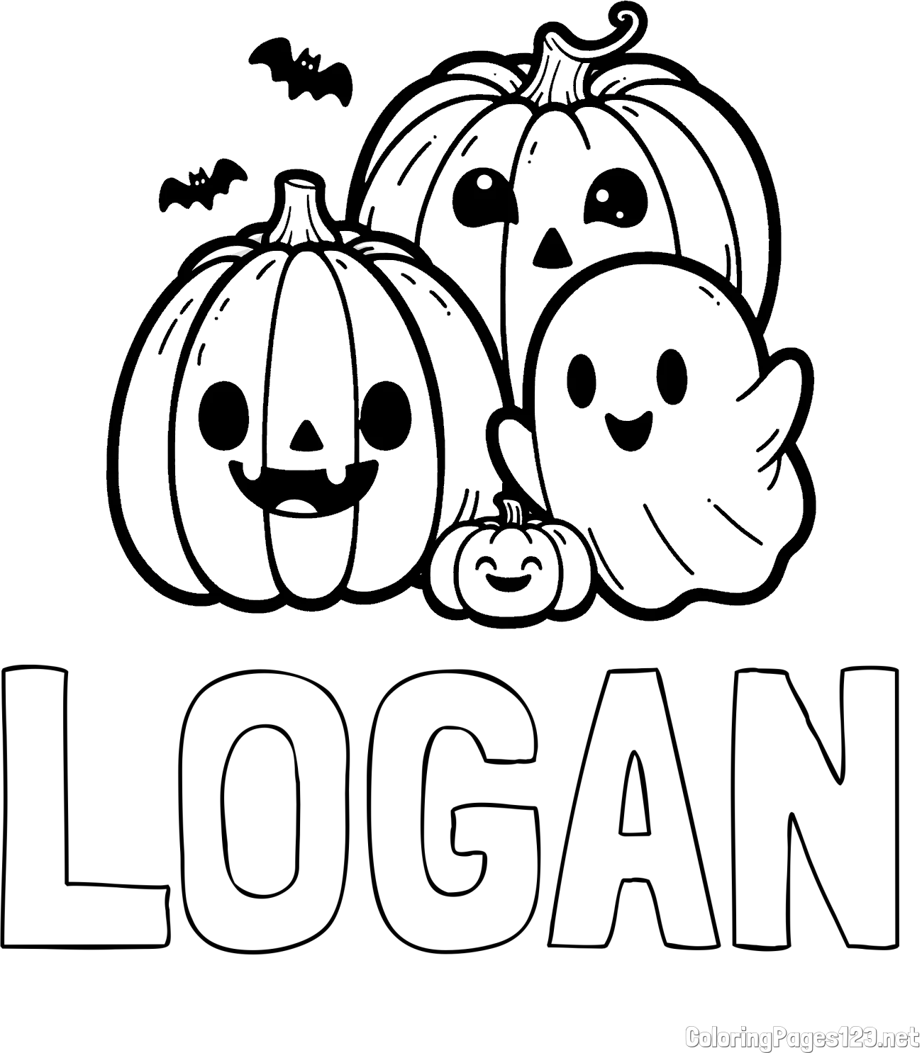 LOGAN Coloring Page and Halloween Pumpkin and Ghost Coloring Page