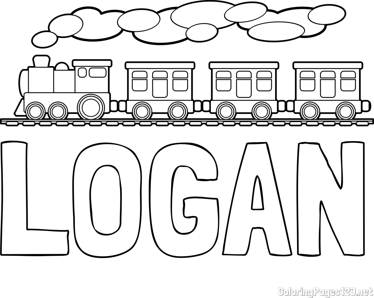 LOGAN Coloring Page and Kids’ Steam Locomotive Coloring Page