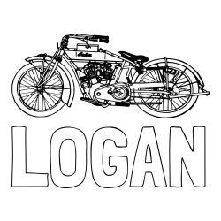 LOGAN Coloring Page and Realistic Vintage Motorcycle Coloring Page