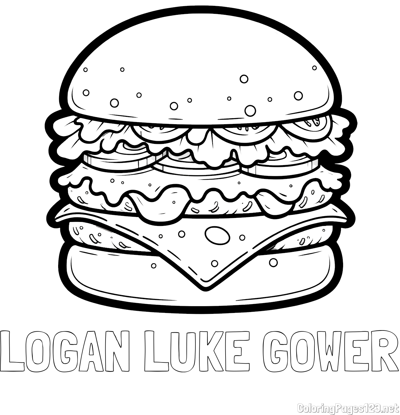 LOGAN LUKE GOWER Coloring Page and Giant Hamburger Coloring Page