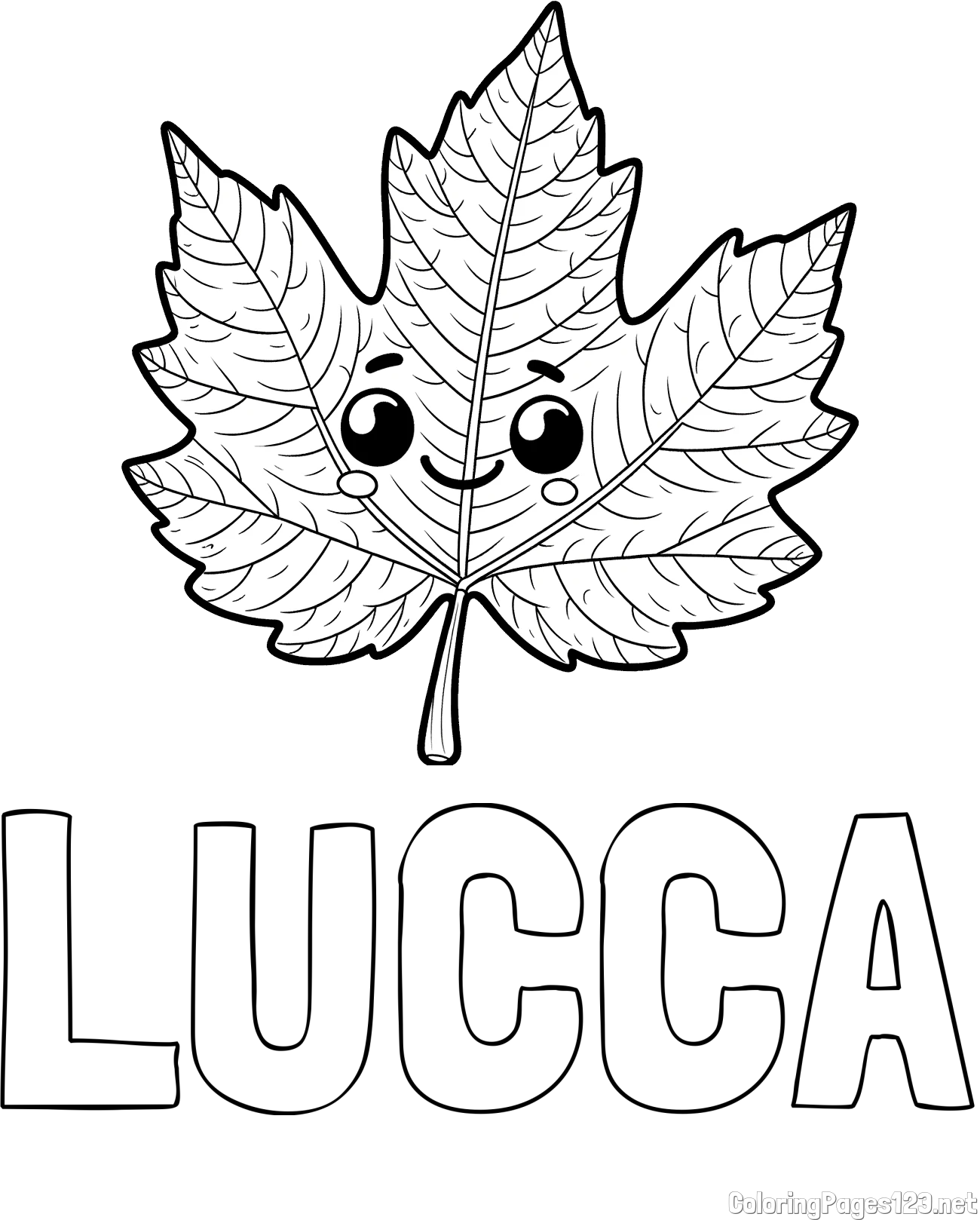 LUCCA Coloring Page and Smiling Leaf Coloring Page for Kids