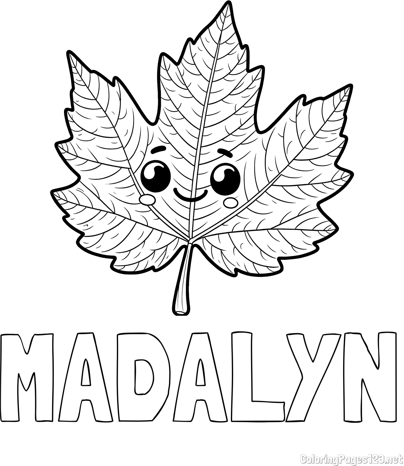 MADALYN Coloring Page and Smiling Leaf Coloring Page for Kids