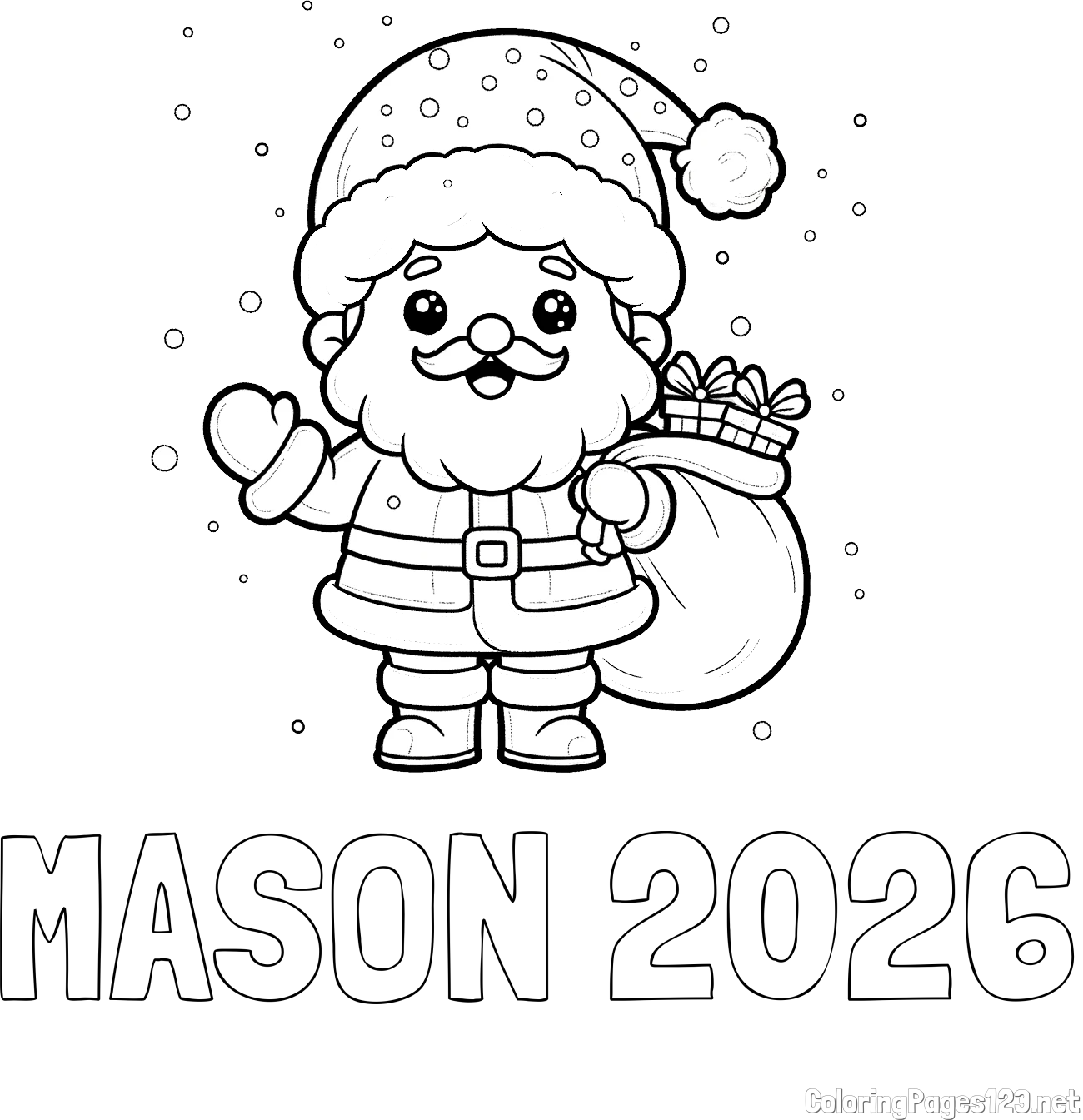 MASON 2026 Coloring Page and Free Coloring Page of Santa Claus with Presents