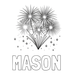 MASON Coloring Page and Big Fireworks with Stars Coloring Page