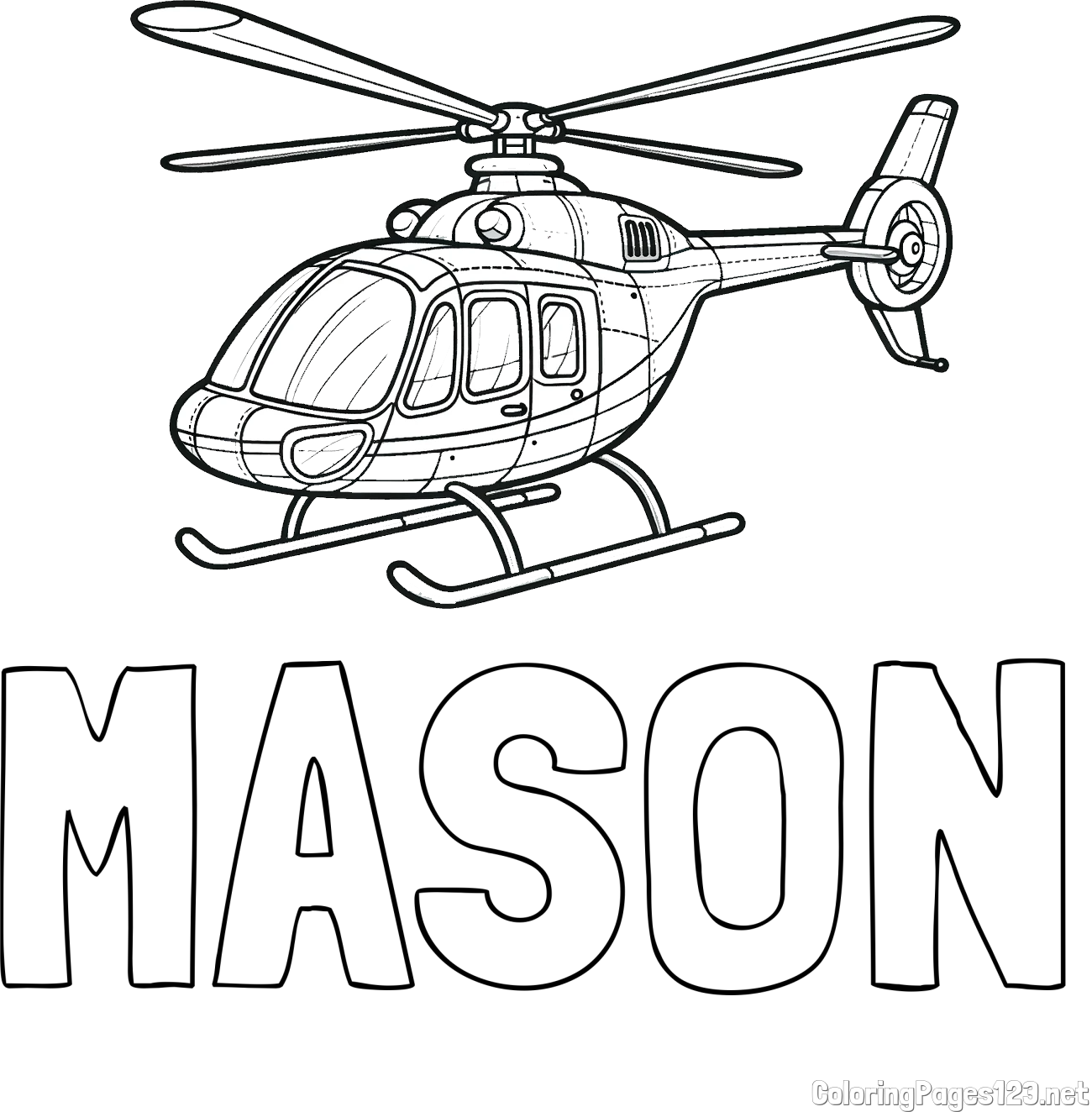 MASON Coloring Page and Coloring Page of a Police Helicopter