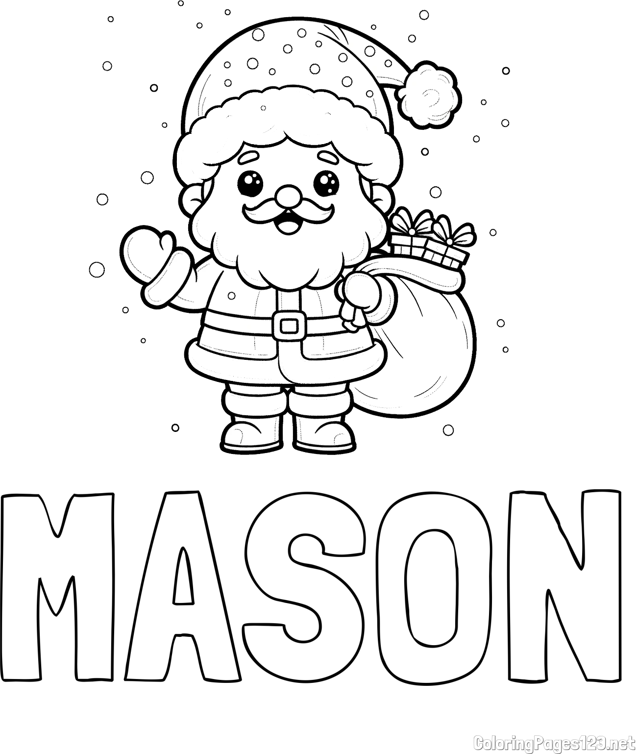 MASON Coloring Page and Free Coloring Page of Santa Claus with Presents