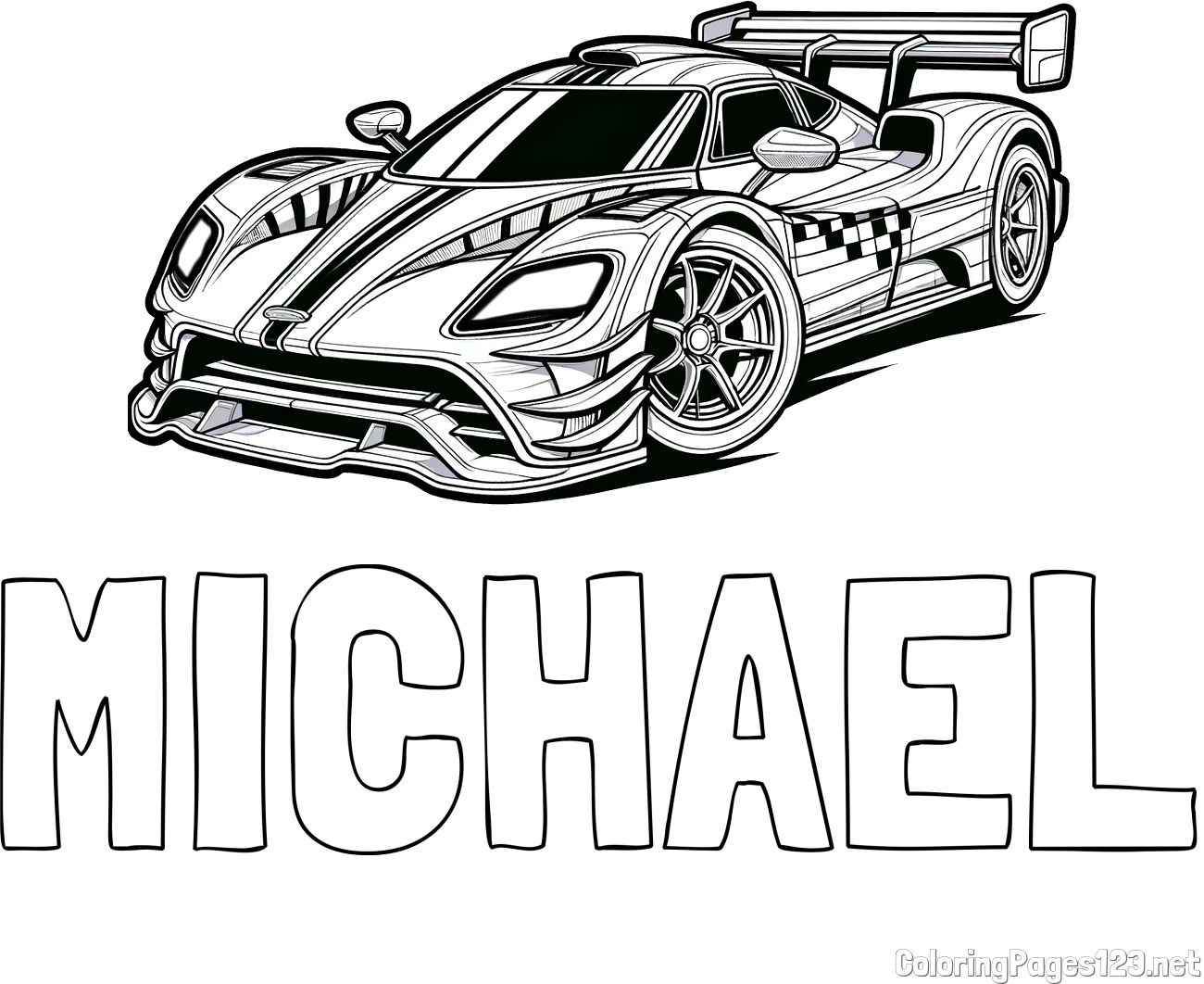 MICHAEL Coloring Page and Coloring Page of a Futuristic Racing Car
