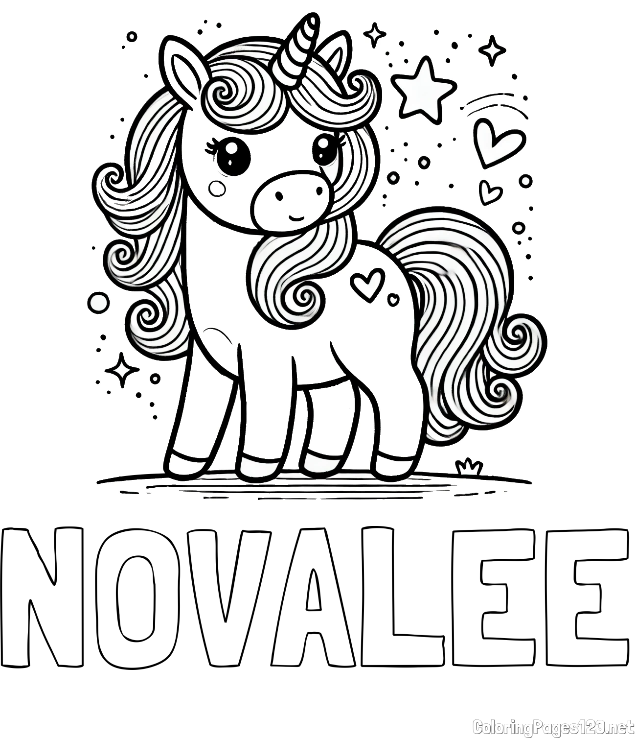 NOVALEE Coloring Page and Cute Unicorn Coloring Page