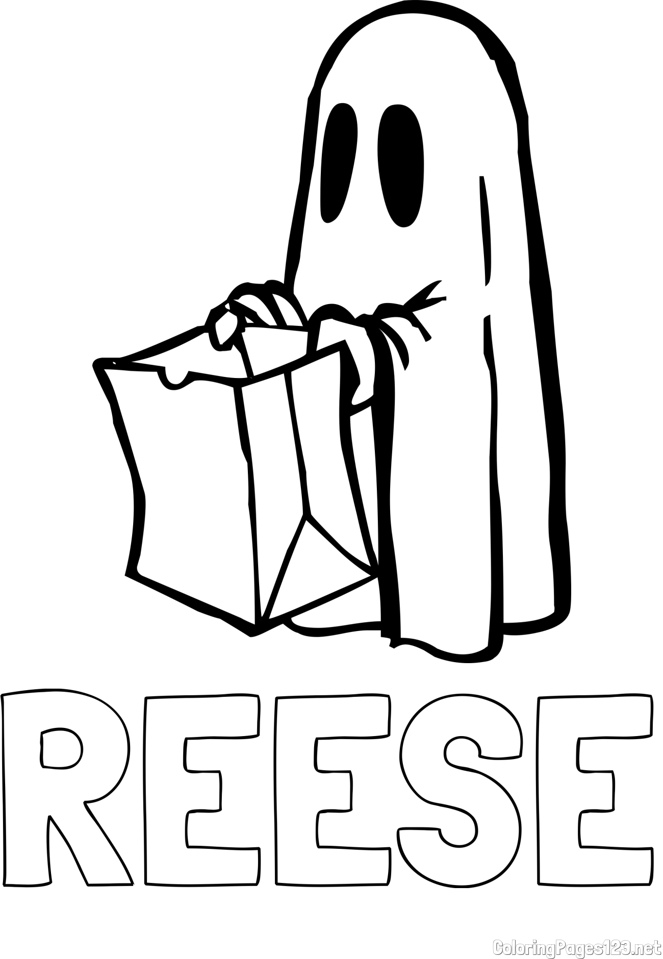 REESE Coloring Page and Ghost with a Candy Bag Coloring Page
