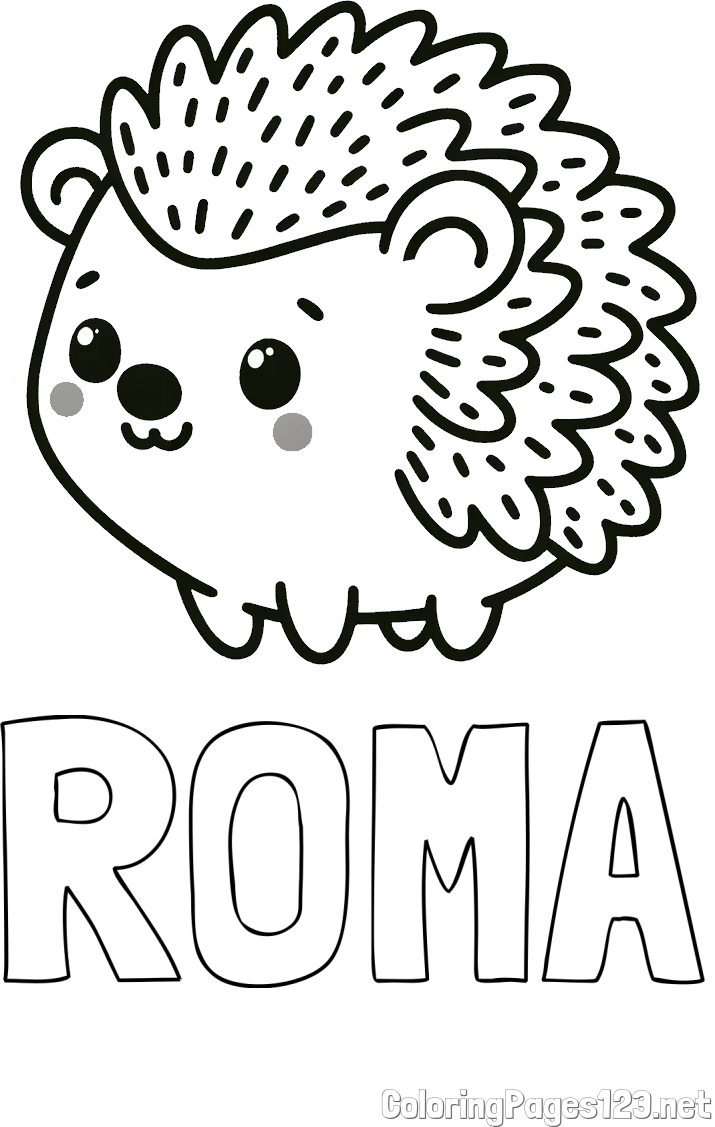 ROMA Coloring Page and Easy Hedgehog Coloring Page for Kids