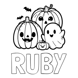 Online Created Coloring Page - RUBY Coloring Page and Halloween Pumpkin and Ghost Coloring Page