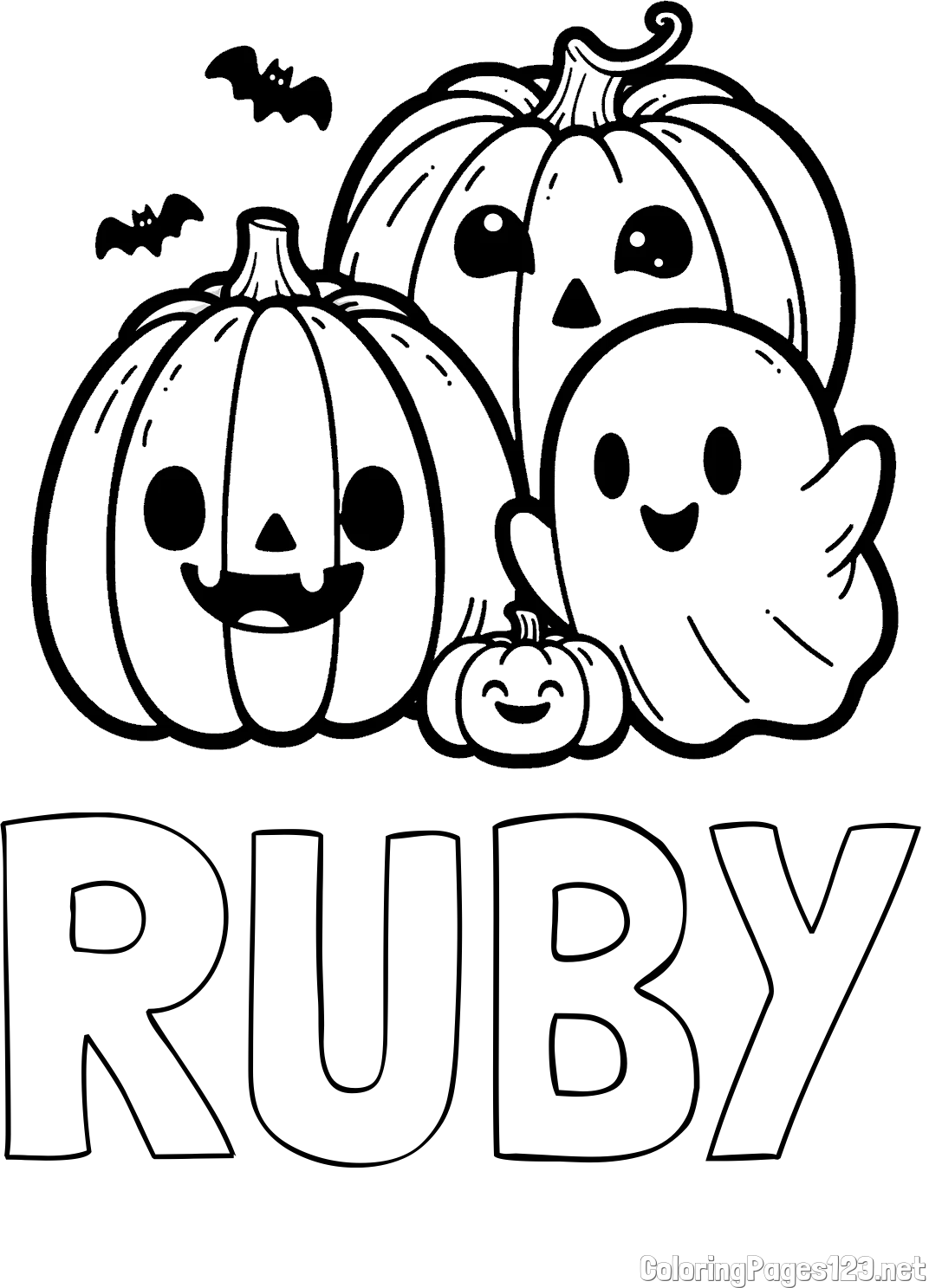 RUBY Coloring Page and Halloween Pumpkin and Ghost Coloring Page