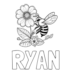 Online Created Coloring Page - RYAN Coloring Page and Children's Coloring Book of a Little Bee and Flowers