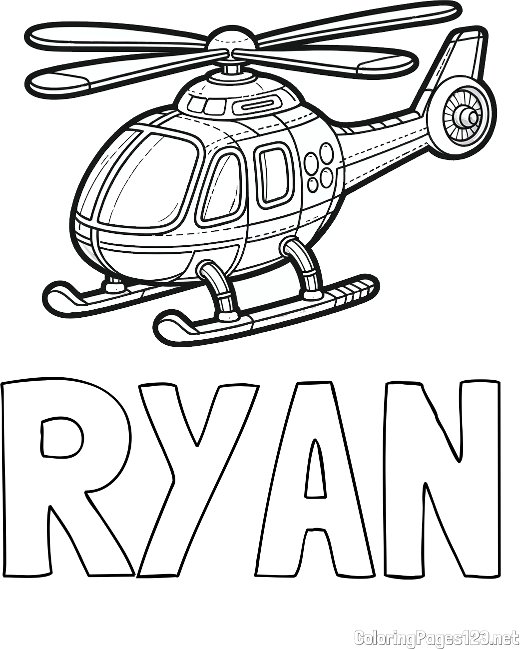 RYAN Coloring Page and Coloring Page of a Helicopter